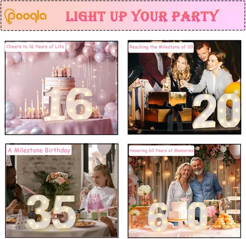 Miniatura 5 de Pooqla Decoraciones de cumpleaños número 13 para niñas y niños, número iluminado para decoración de mesa de fiesta, regalo de cumpleaños 13