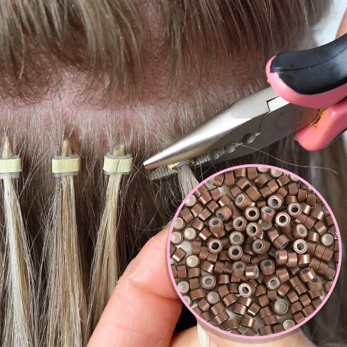 Miniatura 6 de 1000 anillos de microeslabones de silicona de alta calidad, cuentas forradas de 0.197 in para extensiones de cabello con punta I