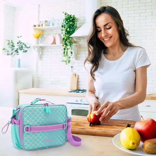 Miniatura 5 de Bentgo Juego de bolsas de almuerzo aisladas con estampado de lonchera estilo Bento, para niños (escamas de sirena)