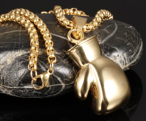 Miniatura 4 de Hamoery Collar con colgante de cadena de guante de boxeo de acero inoxidable punk para hombres y mujeres