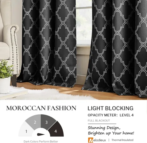 Miniatura 6 de Melodieux Cortinas 100% opacas de 96 pulgadas de largo para sala de estar, dormitorio estilo marroquí, aislamiento térmico, ahorro de energía
