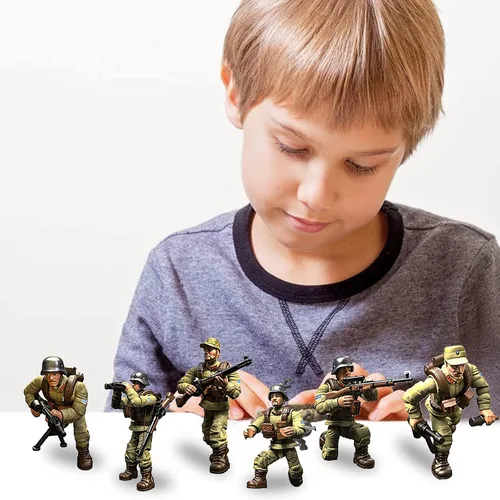Miniatura 5 de MEIEST 6 piezas de mini figuras de acción militar de soldado de la Segunda Guerra Mundial, juguetes de bloque de construcción modelo ejército