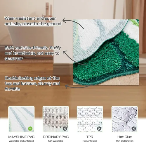 Miniatura 7 de Sisher Alfombra de baño de hojas verdes, alfombra grande Monstera para niños, alfombra de hoja verde, antideslizante, cómoda alfombra