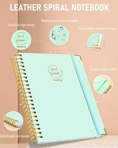Miniatura 2 de Nicpro Cuaderno en espiral, 21 x 29.7 cm, cuadernos de cuero para el trabajo, cuaderno universitario de tapa dura con rayas de tamaño grande de 300