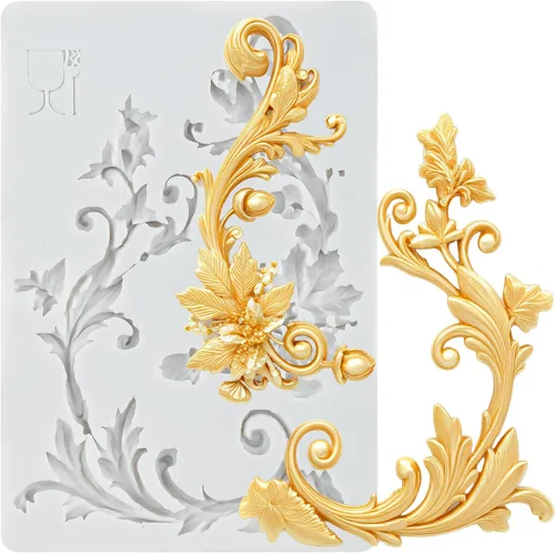 Miniatura 11 de Moldes de silicona estilo barroco con espirales, moldes de encaje, moldes de flores en relieve, molde de filigrana para decoración de pastel