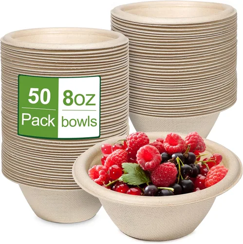 Grocyle - Cuencos de papel pequeños de 8 onzas, paquete de 50 cuencos compostables y biodegradables hechos de caña de azúcar