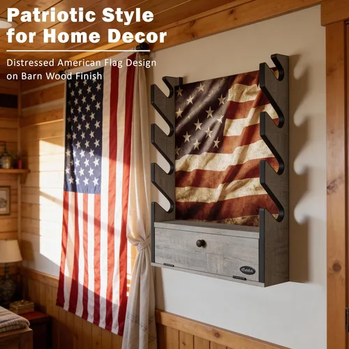 Miniatura 7 de Rush Creek Creations - Soporte de armas, soporte de pared para rifles o escopetas, diseño patriótico de la bandera estadounidense, almacenamiento