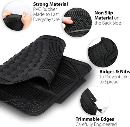 Miniatura 4 de ZONETECH Alfombras de goma para interior de automóvil, para todo tipo de clima, 3 piezas ajustables, impermeables, inodoras, negras, super