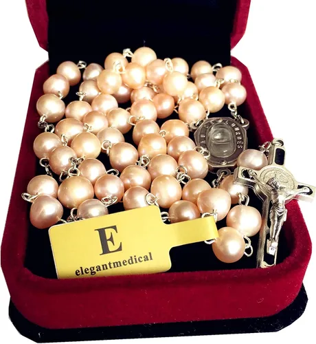 Miniatura 2 de elegantmedical hecho a mano caja de agua dulce perlas Lourdes Medalla Rosario Collar Cruz Católica de agua rosa