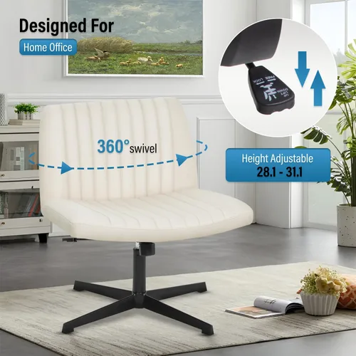 Miniatura 5 de Dopinmin Silla de tocador estable, altura ajustable, patas cruzadas sin brazos, cómoda silla de oficina, sillas de tocador de tela giratorias