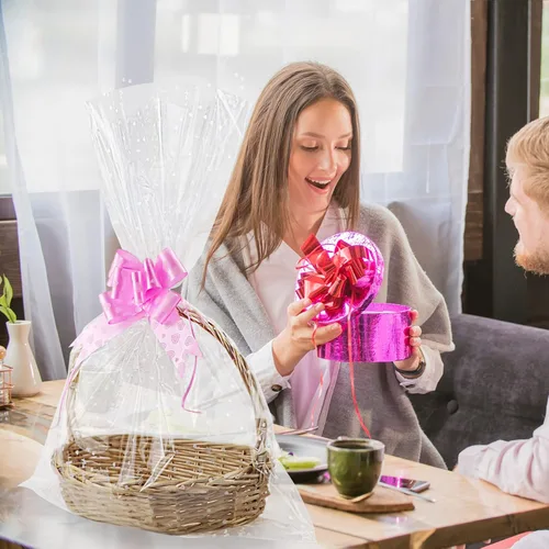 Miniatura 3 de Yotelab Bolsas grandes de celofán, envoltura de celofán de corazón blanco para cesta de regalo, 22 x 33 pulgadas, 10