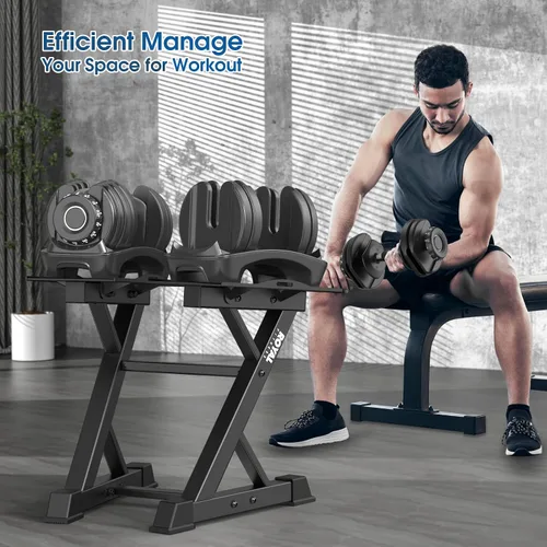 Miniatura 5 de Estante Ajustable para Mancuernas Estante de Pesas Resistente, Soporte de Almacenamiento de Mancuernas para Gimnasio en Casa con Base Negro