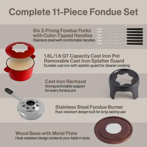 Miniatura 7 de Swissmar Sierra - Juego de fondue de hierro fundido, 1.6 cuartos de galón / 1.6 litros, perfecto para fondues de carne, queso y chocolate, ideal