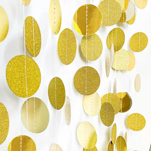 Miniatura 10 de MIAHART Guirnaldas circulares de 52 pies con puntos circulares negros, guirnalda de papel para colgar en cumpleaños, graduación, decoración