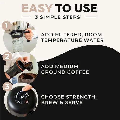 Miniatura 8 de VINCI Express Cold Brew, cafetera eléctrica en frío en 10 minutos, jarra de vidrio, 3 ajustes de fuerza de preparación y ciclo de limpieza, fácil