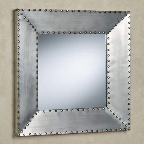 Touch of Class Espejo de pared cuadrado Decca de estilo contemporáneo con ribete de cabeza de clavo, decoración de estilo moderno plateado para