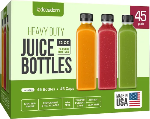Miniatura 10 de DECADORN Botellas de plástico de 8 onzas con tapas, 12 unidades - Botellas para hacer jugos - HECHAS EN EE. UU. Botellas mini transparentes