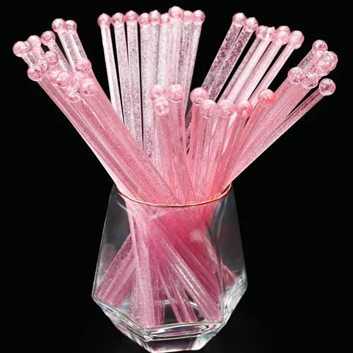 Miniatura 10 de hapray 50 palitos de plástico con purpurina dorada, paletas de pastel de cristal, agitadores de bebidas de café, palitos de piruleta para fiesta