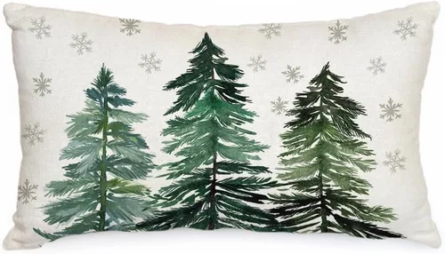 Funda de almohada navideña de AACORS 12x20 pulgadas Árboles de Navidad Copo de nieve Decoraciones Funda de almohada de invierno para sofá de casa