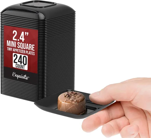 Miniatura 14 de Exquisite Mini platos de postre pequeños, paquete de 120 platos desechables negros de 2.4 x 2.4 pulgadas, pequeños de plástico sin BPA para bodas
