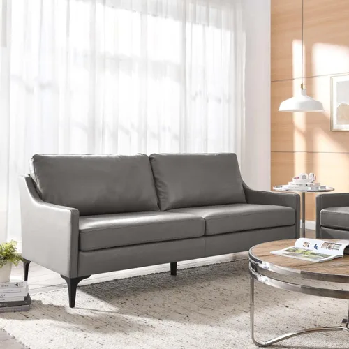 Miniatura 2 de Modway Sofá Corland de cuero y metal de estilo moderno en acabado gris