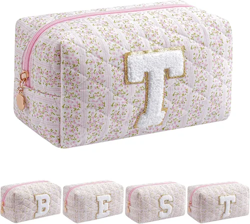 Miniatura 38 de Bolsa de maquillaje alfabética JOVAKIT, bolsa de cosméticos para mujeres, regalos de Navidad para niñas de 6 a 18 años, neceser de viaje con flores