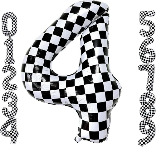 Miniatura 17 de Lovoir Globos gigantes de 40 pulgadas con temática de autos de carreras con el número 3, color negro y blanco para decoración de fiesta de tercer