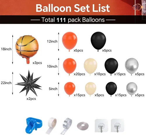 Miniatura 2 de Kit de guirnalda de arco de globos de baloncesto, 103 globos de fiesta de baloncesto, guirnalda de globos naranja y negro para niños y niñas