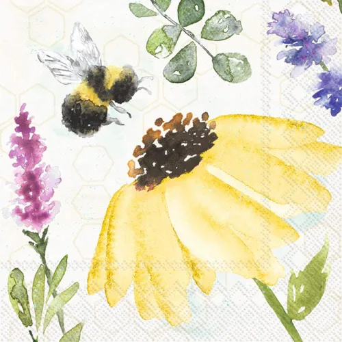 Boston International IHR Servilletas de papel de 3 capas, 20 unidades, tamaño de cóctel, crema de abejas de verano