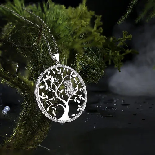 Miniatura 3 de Collar con colgante de árbol de la vida de plata de ley 925 con cadena de 18 pulgadas