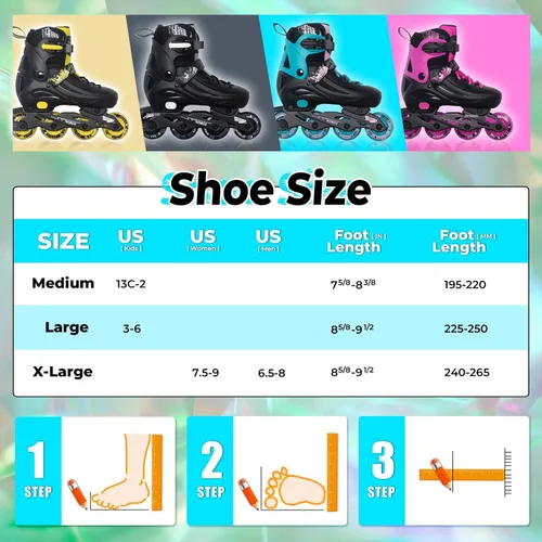 Miniatura 5 de MammyGol Patines en línea ajustables para niños, jóvenes y adultos, todas las ruedas se iluminan, patines de ruedas con cuchillas para interiores