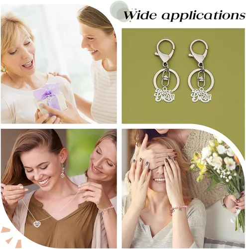 Miniatura 3 de PH PandaHall 20 dijes de 5 estilos para mamá, de acero inoxidable, con texto en inglés "Best Mom I Love Mom", dije de corazón para mamá, dije