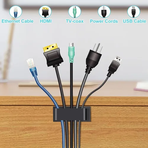 Miniatura 3 de Clips de organización de cables, clips grandes para gestión de cables debajo del escritorio, organizador adhesivo de múltiples cables Negro