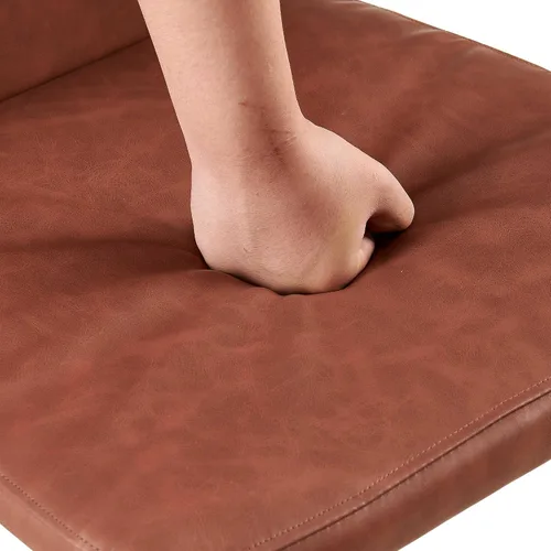 Miniatura 10 de Juego de 4 sillas de comedor de piel sintética marrón, cómodas sillas de cocina tapizadas sin brazos con patas de metal negro para sala de estar