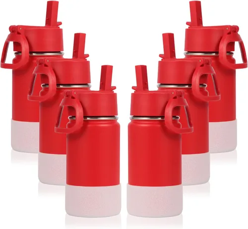 Miniatura 9 de Volhoply Botella de agua de acero inoxidable aislada de 14 onzas con tapa de pajita y funda de silicona, sin BPA, fácil de usar para niños y niñas