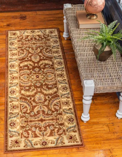 Miniatura 10 de Unique Loom - Colección Voyage - Alfombra redonda tradicional oriental, marrón, Polipropileno, Marrón/Azul Claro