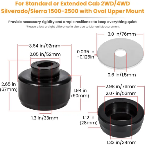 Miniatura 7 de 7-141 Kit de bujes de montaje en cuerpo y cabina para Chevy Silverado y Sierra 1500/2500 2WD/4WD 1999-2014 Soportes y arandelas de cabina de cuerpo