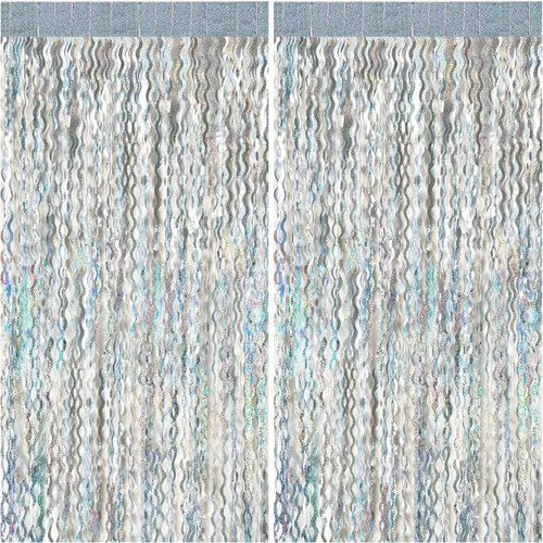 Miniatura 32 de Cortinas de Flecos de Aluminio con Serpentinas Negras para Telón de Fondo de Fiesta Serpentinas de Aluminio para Decoraciones de Cumpleaños