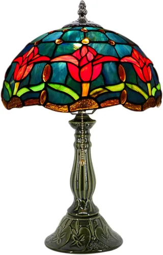 Miniatura 12 de Tiffany Lamp Stained Glass Table Lamps Amber Grape Style Desk Lamp 12X12X18.5 Inch Bronze Ceramic Base Reading Light Suitable for Bedside Bedroom