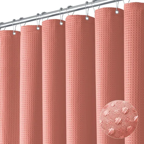 Miniatura 46 de Dynamene cortina de ducha de lino burdeos - cortinas de tela de nido de abeja texturizadas y resistentes para baño, 256GSM, juego de cortinas