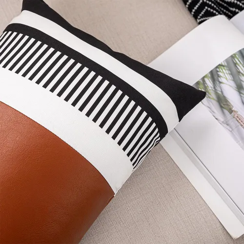 Miniatura 5 de Fundas de Almohadas Decorativas Estilo Granja - Fundas de Almohadas Decorativas de Cuero para Sofá de Sala de Estar con Rayas Tribales Funda