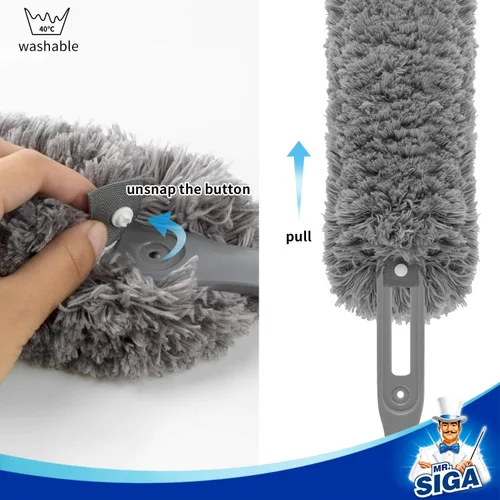Miniatura 7 de MR.SIGA Plumero de microfibra sin pelusa, plumero lavable para limpieza del hogar, gris