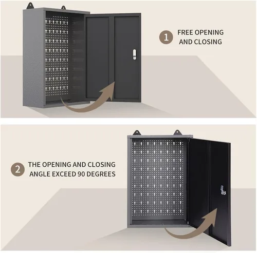 Miniatura 6 de JZD Gabinete de almacenamiento montado en la pared de acero, gabinetes de herramientas colgantes de metal, para taller de garaje, negro y gris