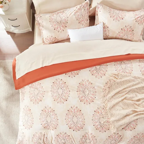 Miniatura 9 de SLEEP ZONE - Juego de edredón con patrón damasco beige tamaño twin XL, cama en una bolsa - transpirable, 5 piezas con 1 edredón (68x88), 1 sábana