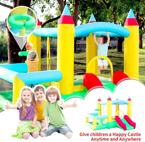 Miniatura 3 de WELLFUNTIME - Casa inflable para saltar con tobogán, 107x106x80 pulgadas, castillo hinchable con soplador y piscina de pelotas, juego de baloncesto