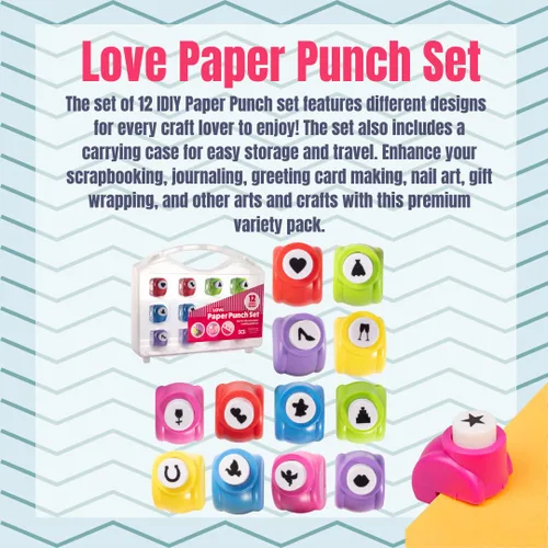 Miniatura 2 de Taladros de papel con temática de amor para álbumes de recortes, 12 diseños diferentes con funda de transporte, haz tus notas de amor, tarjetas
