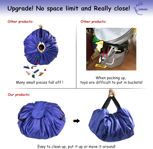 Miniatura 3 de Bolsa de almacenamiento de juguetes con cordón para Lego – Bolsa de tapete de juego, contenedor de almacenamiento de juguetes para niños con tapa