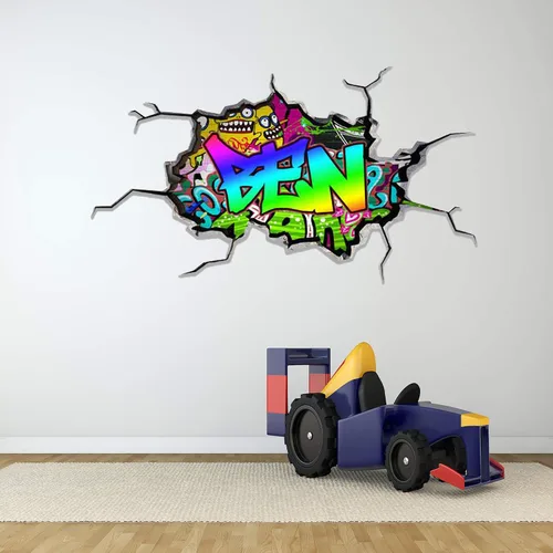 Miniatura 3 de Calcomanía de pared personalizada con nombre de graffiti 3D, calcomanía decorativa de vinilo artística personalizada, extraíble, despegar y pegar
