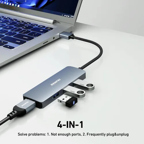 Miniatura 2 de BENFEI Hub USB 3.0, 4 puertos USB A Splitter Ultra-Slim Expander para mouse, teclado, unidad flash, disco U, impresora compatible con laptop, PC