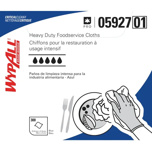 Miniatura 4 de WypAll CriticalClean Paños de limpieza de alto rendimiento para servicio de alimentos (05927), Toallas plegadas en cuartos, azul